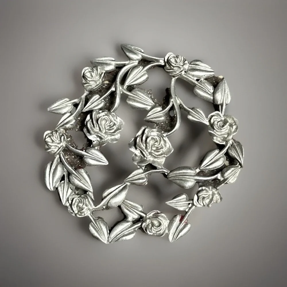 VTG Spooniques Pewter Rose Floral Trivet Potpourri Holder Lid‎ #7400 Art Deco